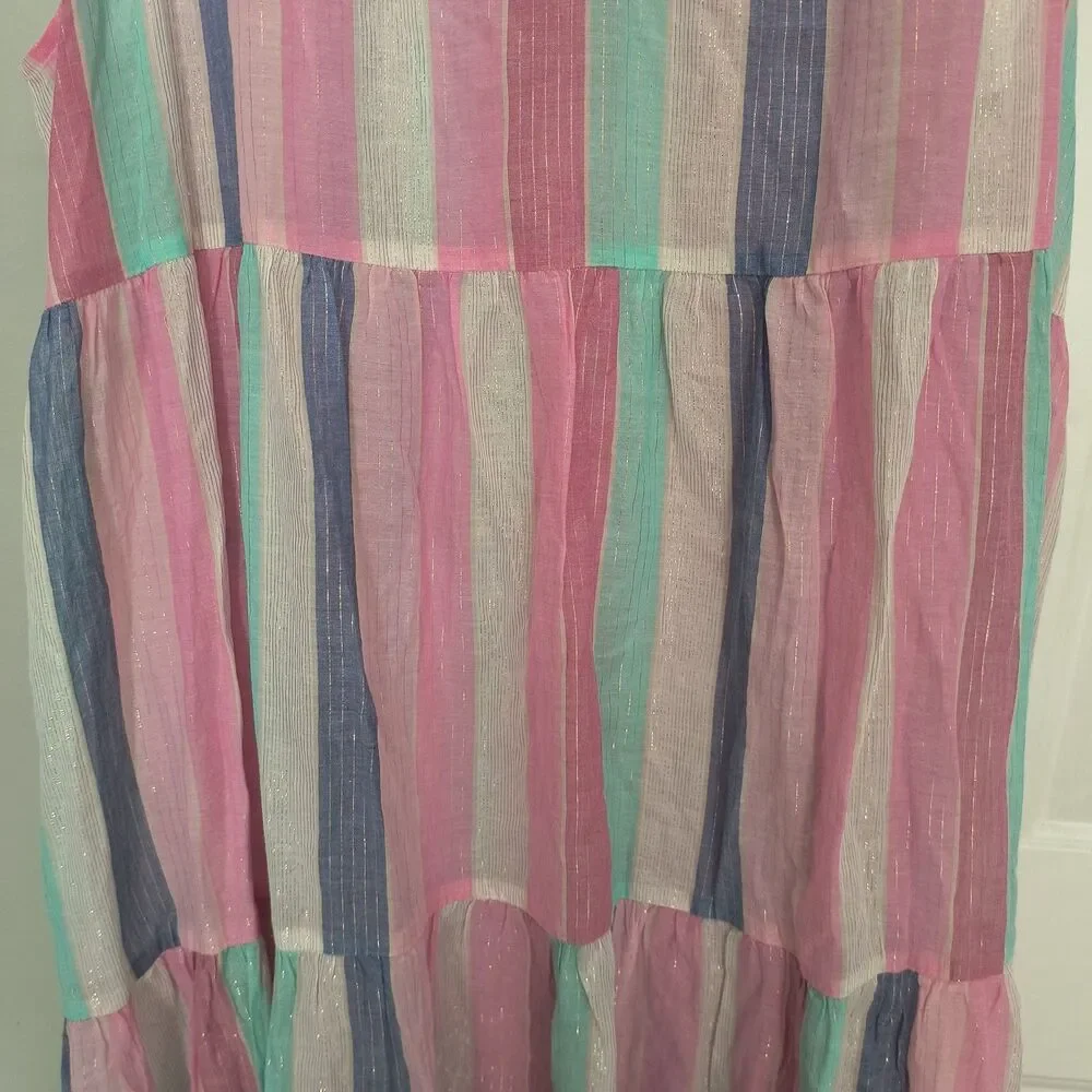 J.Crew Dress NEW 3X Pink Multi Ruffle Shimmer Beach Tiered Metallic Swim Coverup